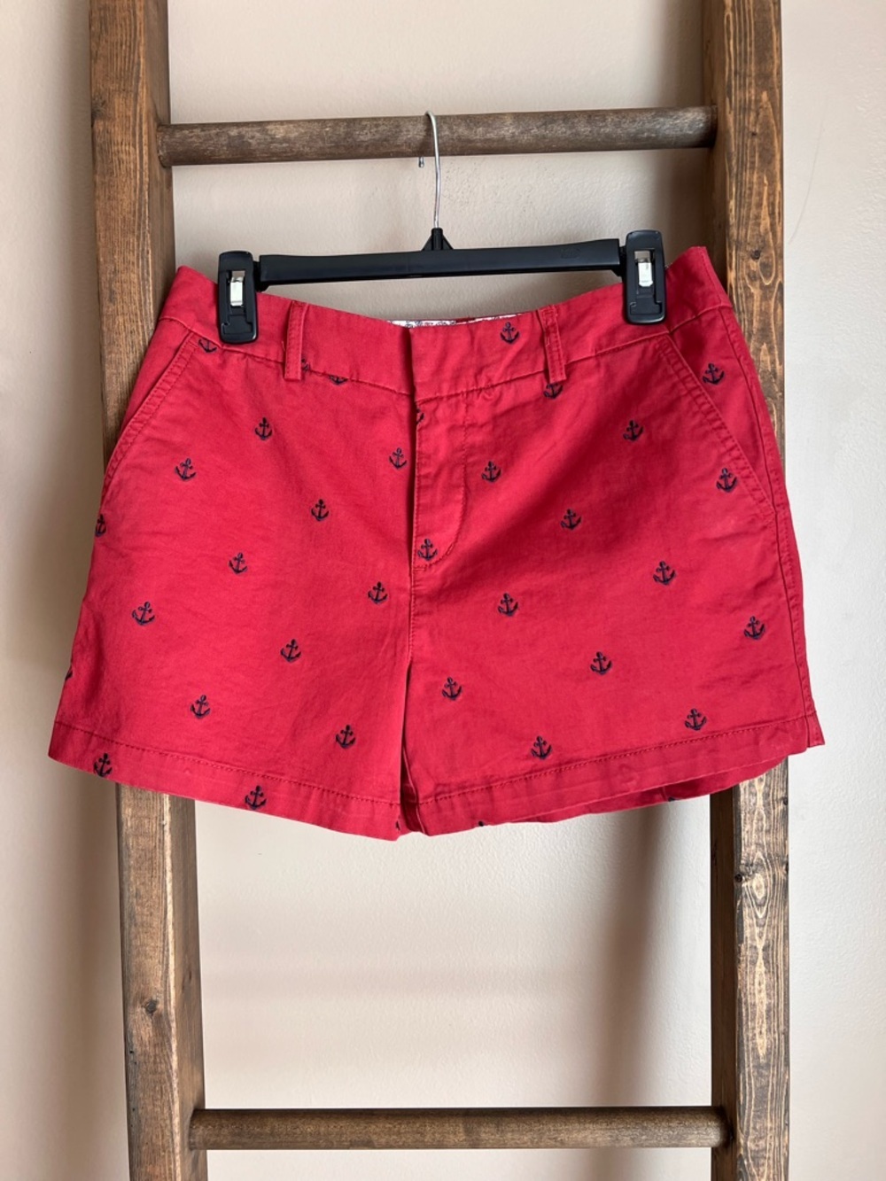 Jones New York Red Anchor-Embroidered Cotton Bermuda Shorts SEE COMMENTS